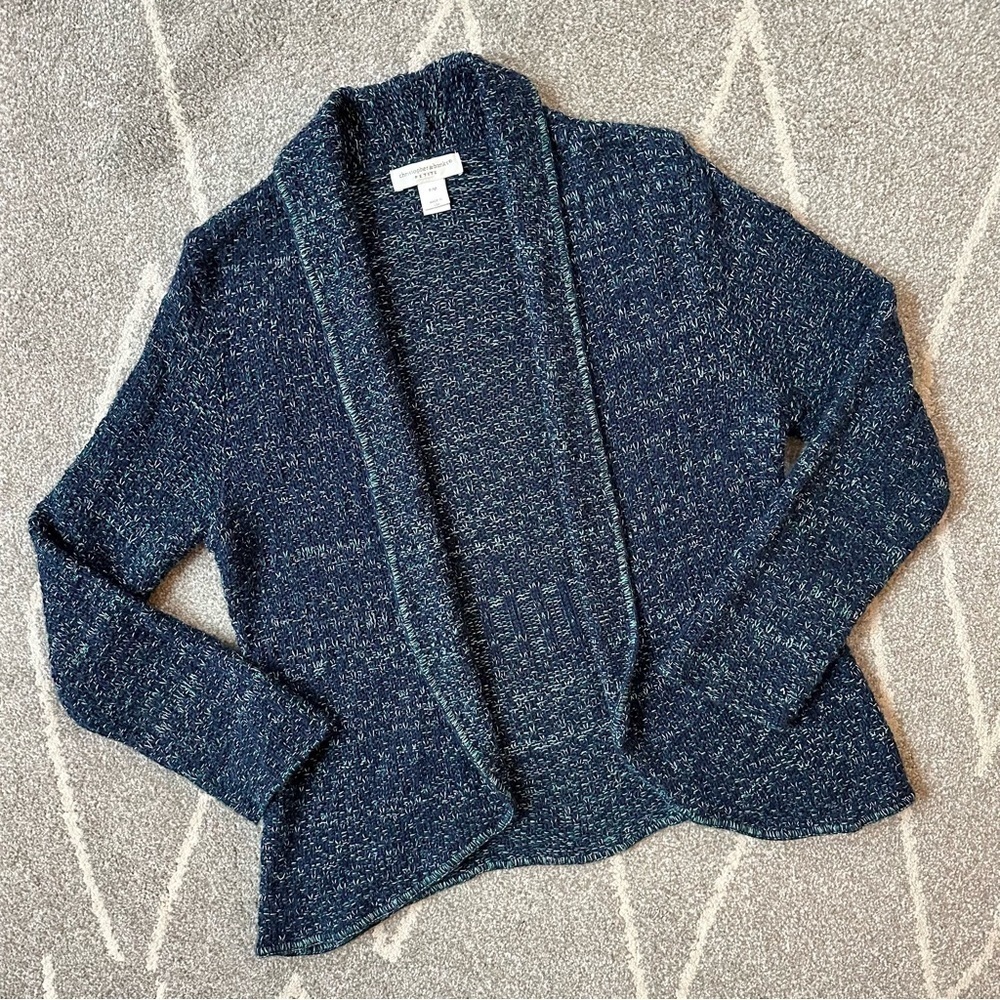 Christopher & Banks Navy and Teal Knitted Open Front Cardigan